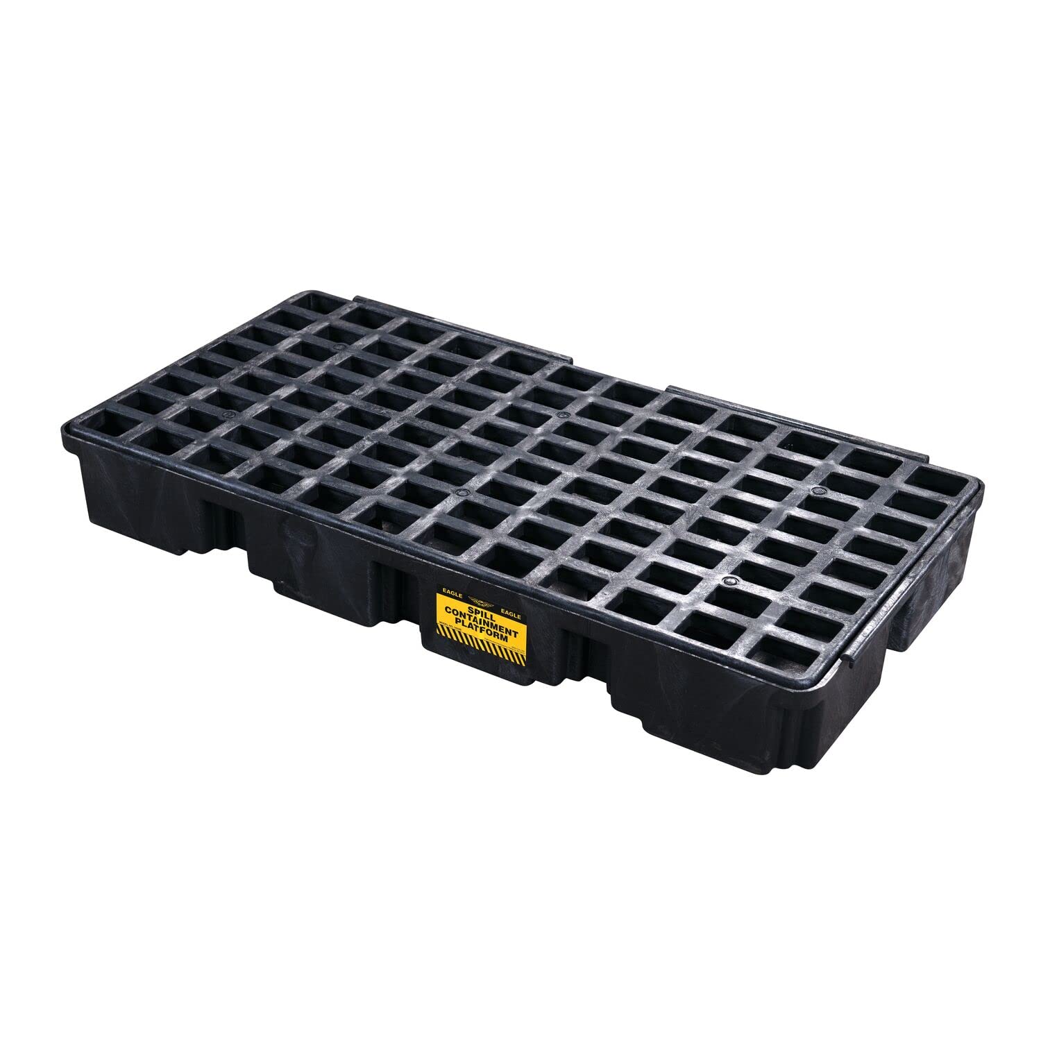 2 Eagle Drum Spill Platform with Forklift Pockets, 26.25"x51"x6.5", 30 Gallon Sump, 5,000 lbs. Load Capacity Containment Tray, Made in USA, Black, 1632B