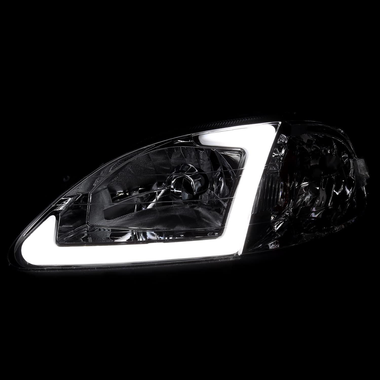 Clear Spec-D Tuning Headlights Replacement w/LED Strip Compatible with 1999-2000 Honda Civic EK/EJ/EM