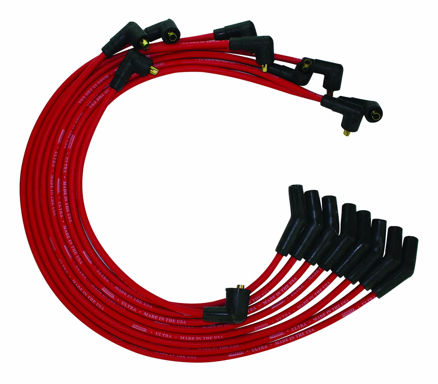 Moroso Ultra Series Red Spark Plug Wires, Ford 351C/390/429/460, Non HEI Distributor, 135 Degree Plug Ends