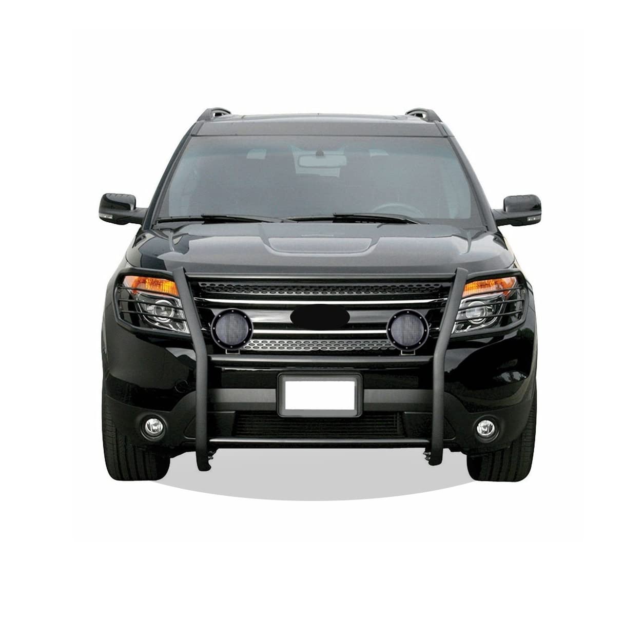 Bumper Guard Black Horse Grille Brush Modular Black Come with Pair of 5.3" Dia.LED Lights with Black Trim Rings Compatible with 2016-2019 Ford Explorer-17FJ30MA-PLFB