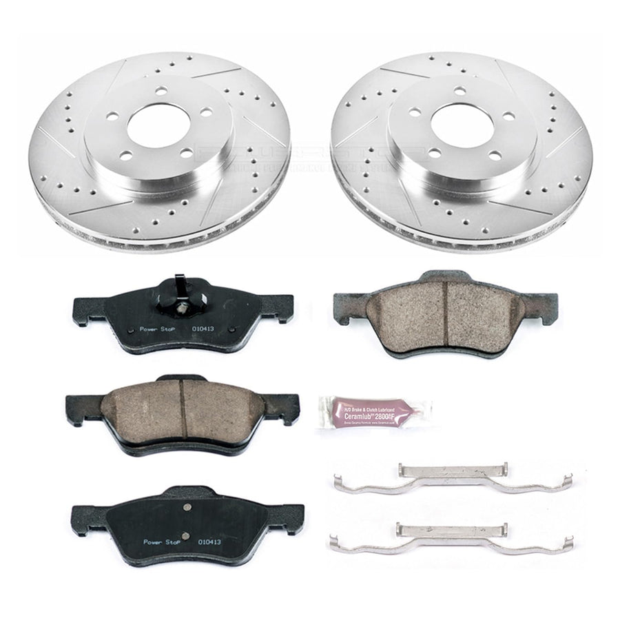 Power Stop K5571 Z23 Carbon Fiber Brake Pads Front with Drilled & Slotted Brake Rotors Kit For Ford Escape 2010-2012, Mazda Tribute 2010-2011, Mercury Mariner 2010-2011 [Model Specific]