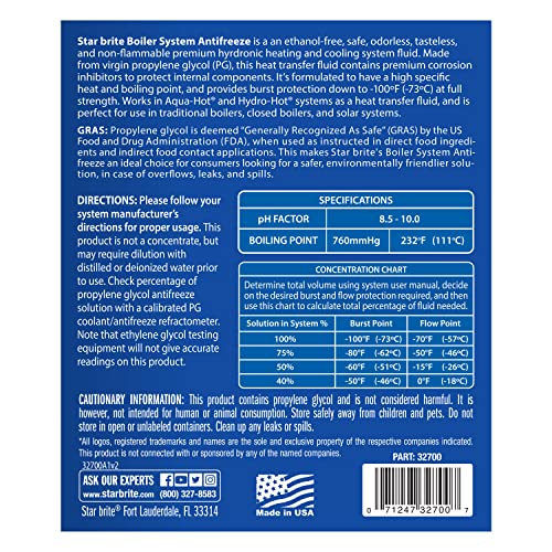 Boiler System Antifreeze - STAR BRITE Premium -100° Propylene Glycol Heating & Cooling Fluid - Made in USA - 1 Gallon (032700)