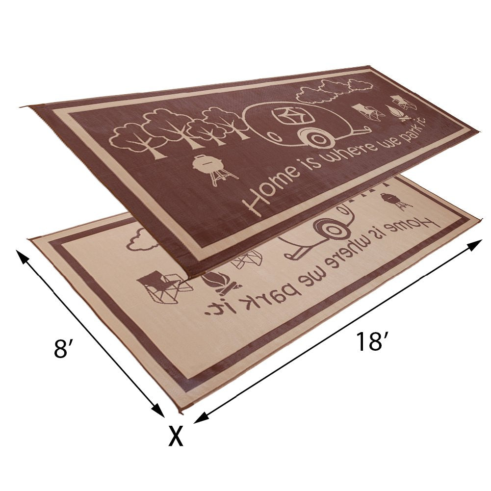 8-Feet x 18-Feet Stylish Camping Outdoor RV Home Patio Reversible Mat - Brown/Beige