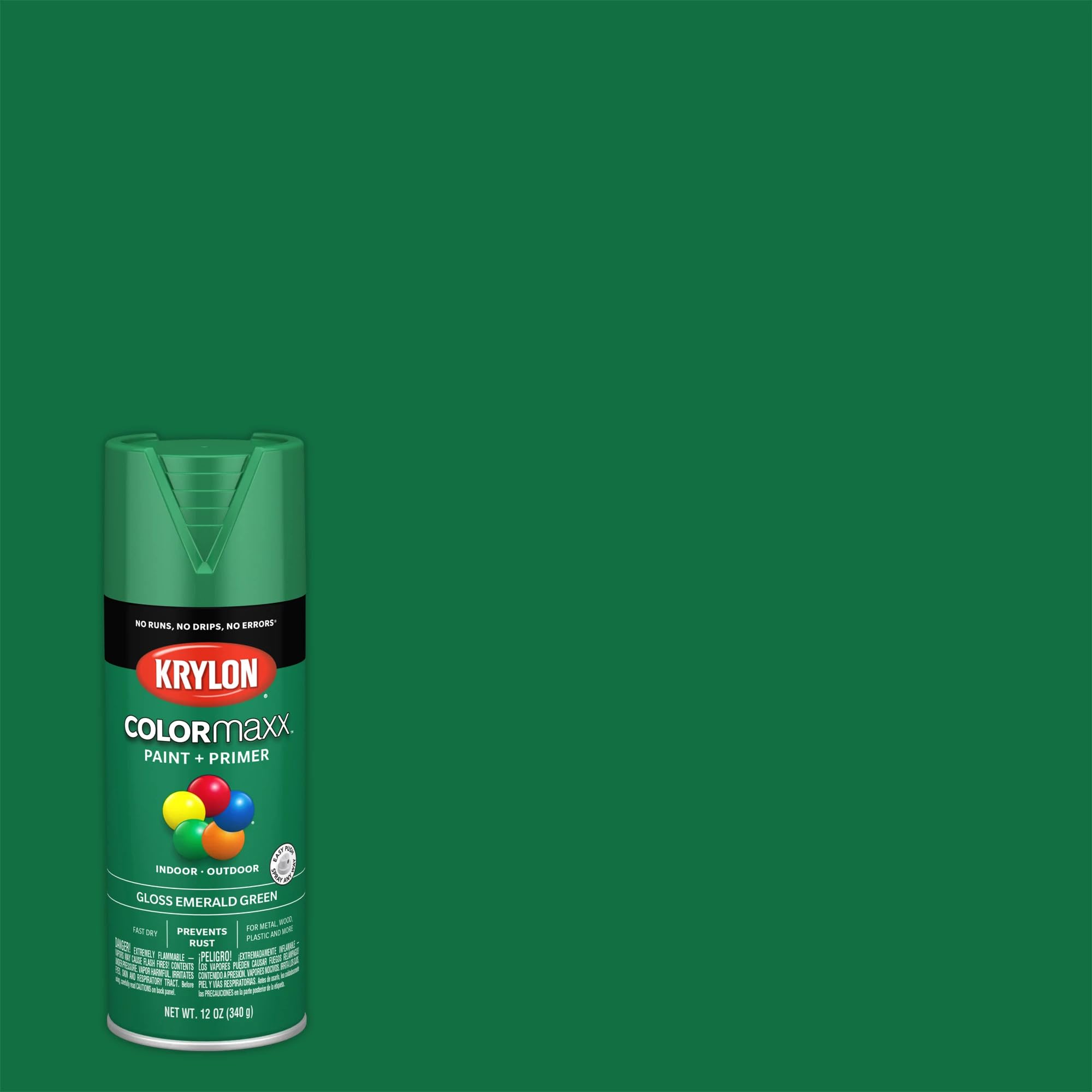 Krylon COLORmaxx K05517007 Spray Paint and Primer for Indoor/Outdoor Use, Gloss Emerald Green 12 Ounce (Pack of 1)