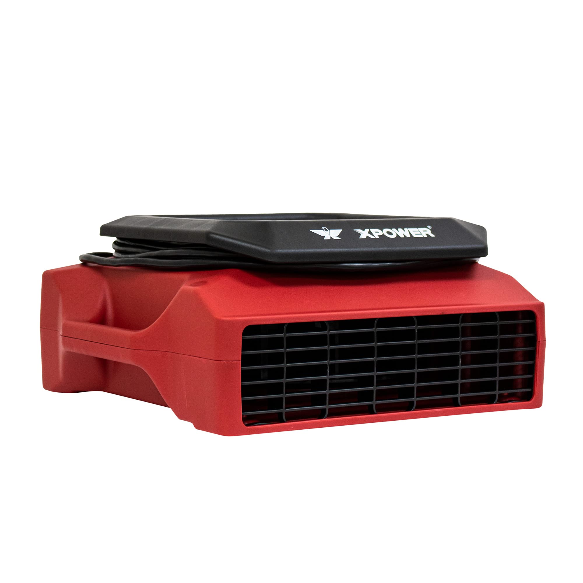 Low Profile XPOWER PL-700A Air Mover, Floor Fan, Carpet Dryer, Blower with Power Outlets for Water Damage Restoration, Commercial Cleaning and Plumbing Use - 1/3 HP, 1050 CFM, 3 Speeds, Red