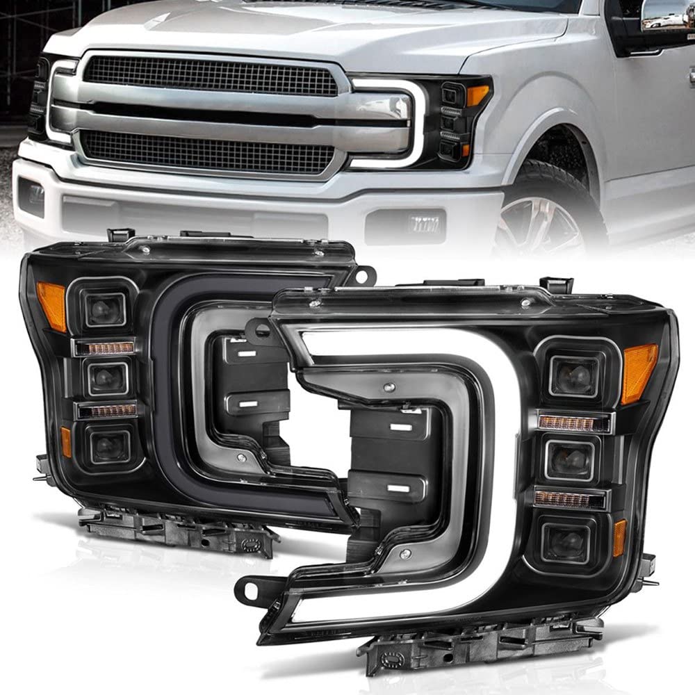 FORD F-150 ANZO USA 18-20 FULL LED PROJECTOR HEADLIGHT W/SMOKE BAR SEQUENTIAL SIGNAL BLACK HOUSING