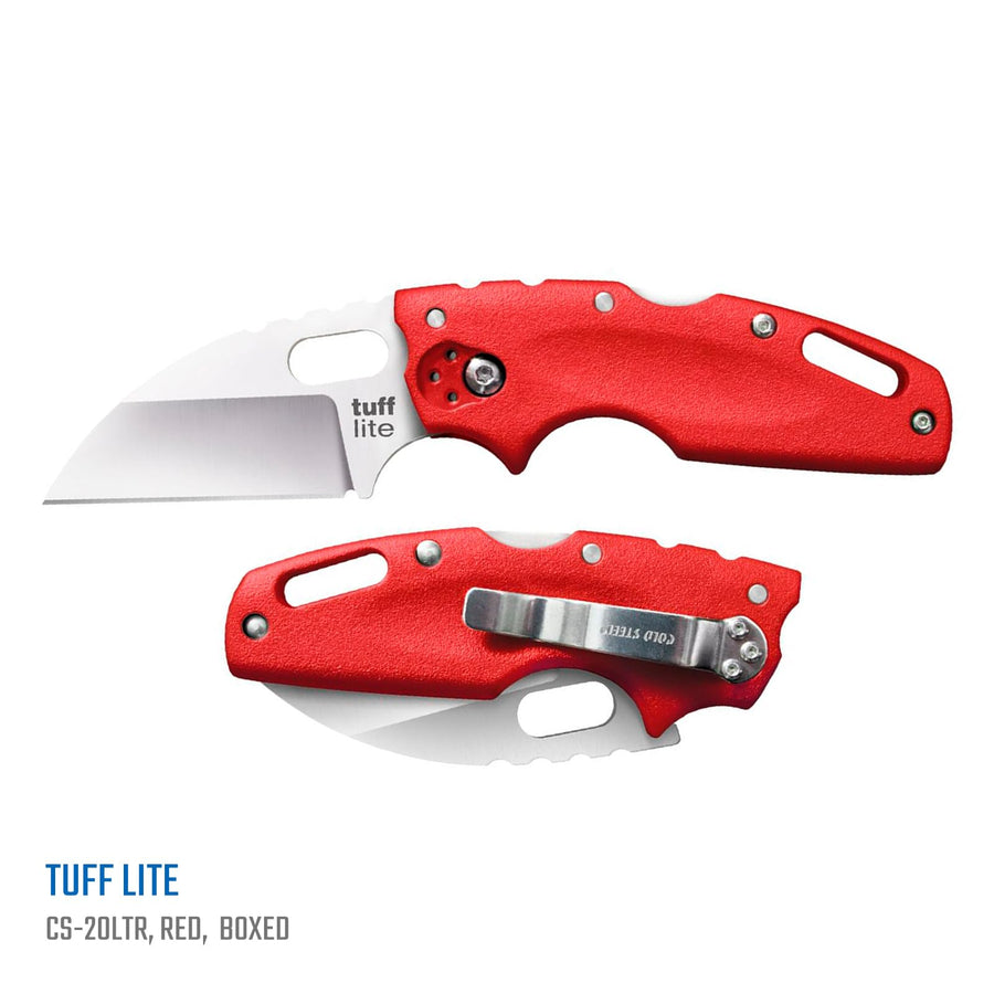 Cold Steel 2.5" Tuff Lite AUS8A Sheepsfoot Razor-Sharp Plain Blade 3.5" Griv-Ex Red Handle Pocket Folding Knife, Boxed