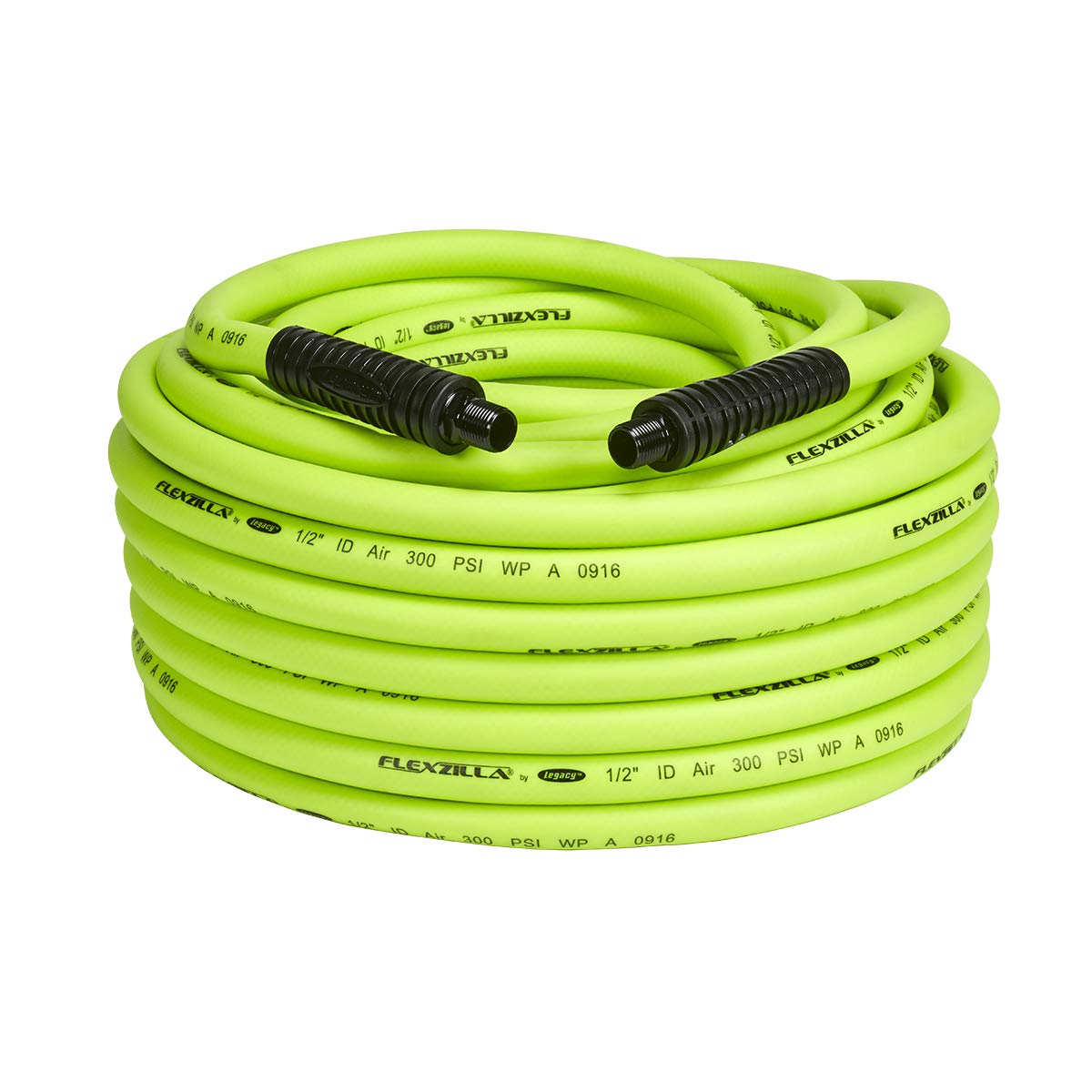 Flexzilla Air Hose, 100 ft. x 1/2 in., 1/2 in. MNPT Fittings, Heavy Duty, Lightweight, Hybrid, ZillaGreen - HFZ12100YW4