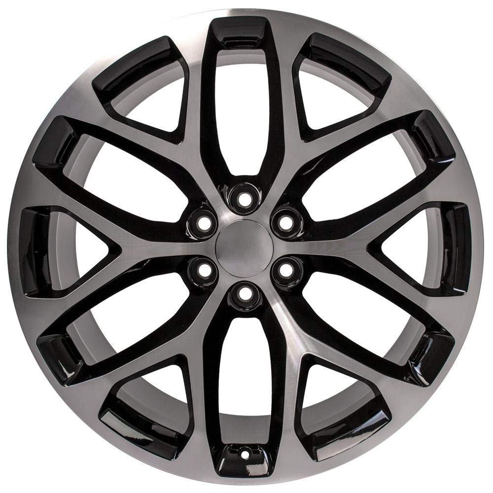 24 Inch OE Wheels CV98B Rim Fits Silverado 1500 Snowflake Style 6x139.7 24x10 Gloss Black Machined - Hollander 5668 (1)