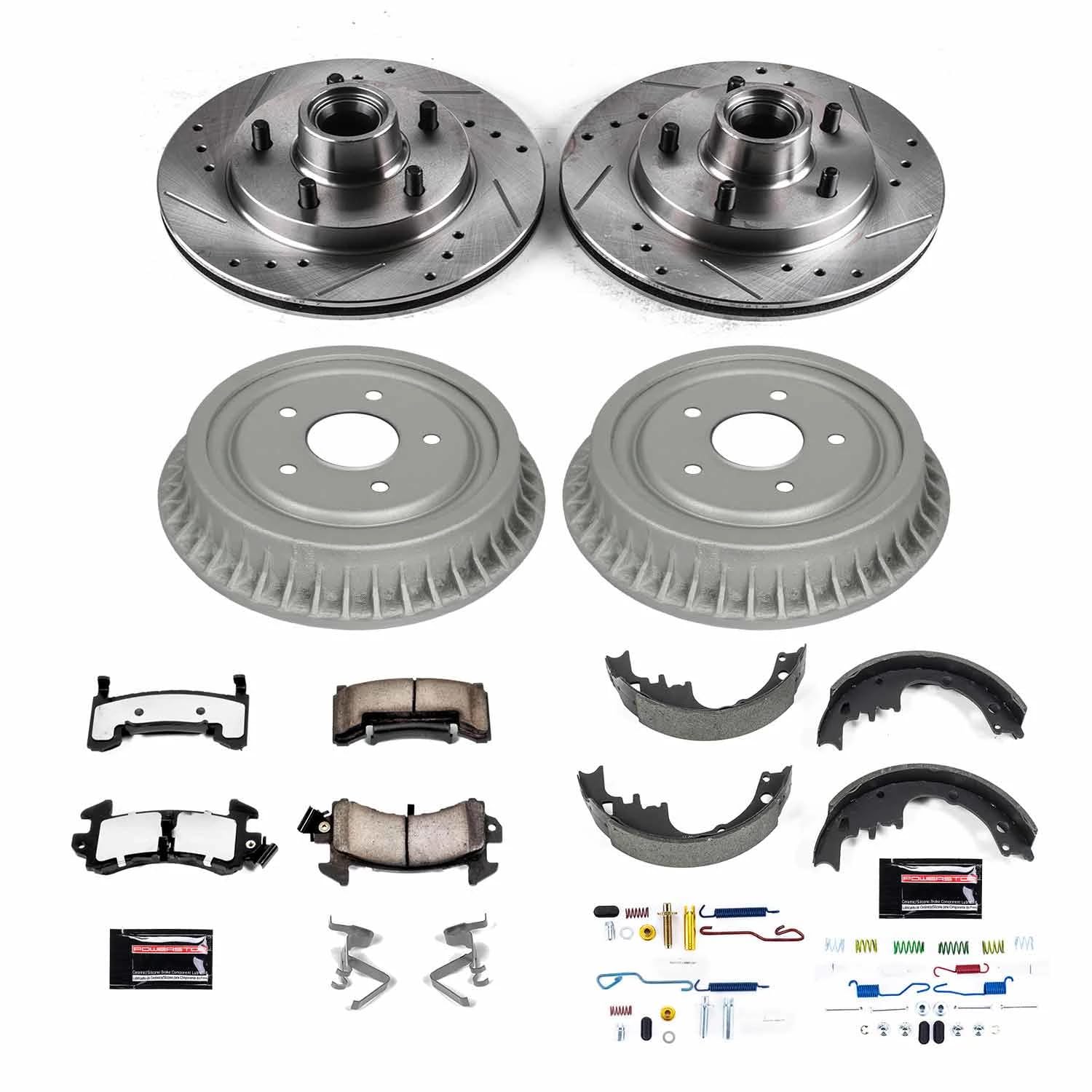 Power Stop Brake Kit Front and Rear For 1987 1988 1989 1990 1991 Chevrolet LLV - Truck & Tow Carbon Fiber Ceramic Pads, Drums, & Drilled and Slotted Rotors Replacement, K15026DK-36