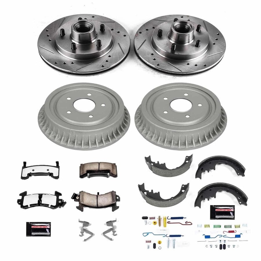 Power Stop Brake Kit Front and Rear For 1987 1988 1989 1990 1991 Chevrolet LLV - Truck & Tow Carbon Fiber Ceramic Pads, Drums, & Drilled and Slotted Rotors Replacement, K15026DK-36