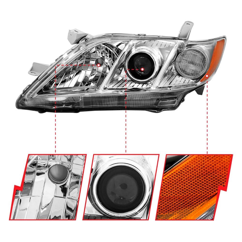 2007-2009 Toyota Camry ANZO Projector Headlight Chrome Amber (OE Replacement)