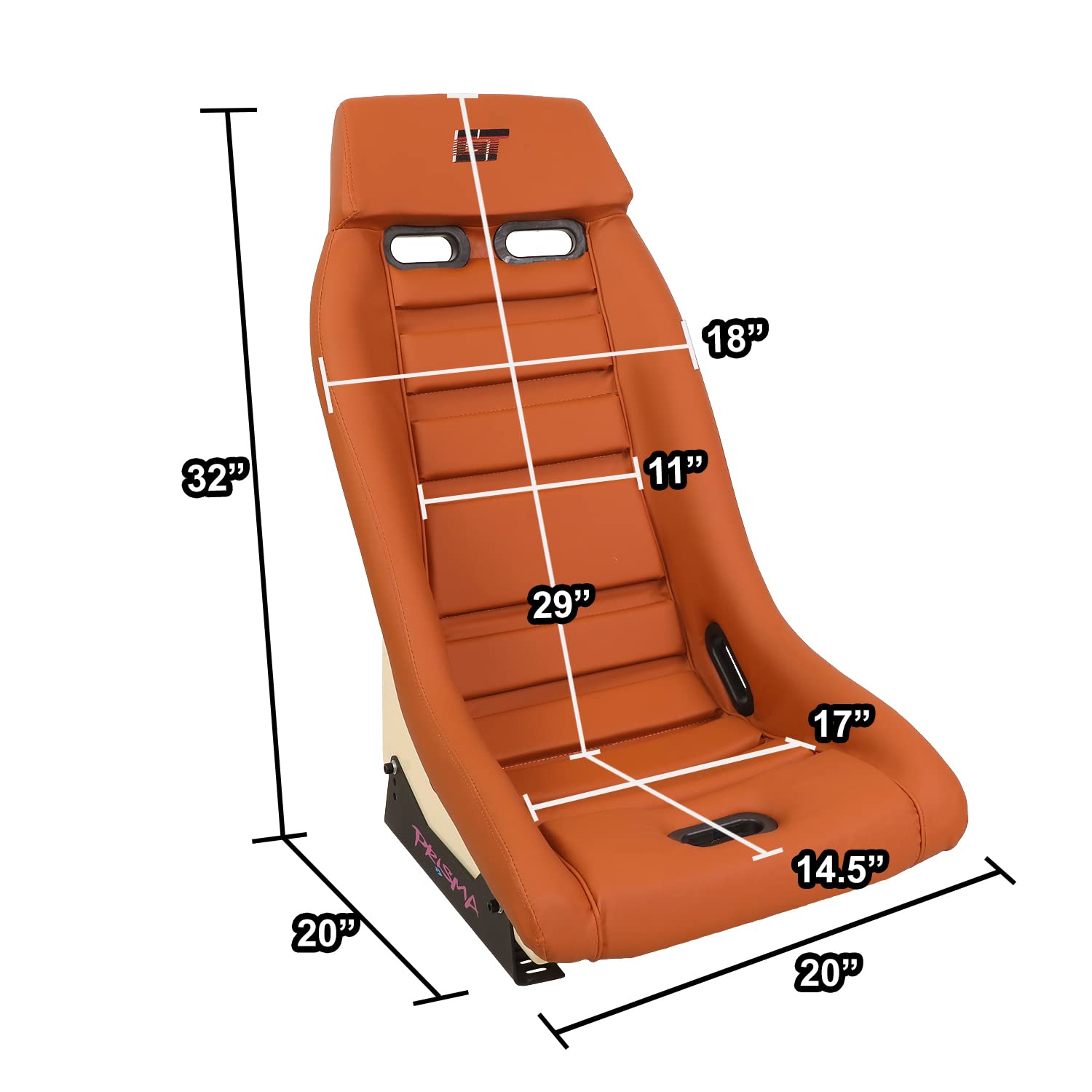 NRG Innovations Prisma GT Fixed Back Bucket Racing Seat with Brown Leather Brown Stitching/Stardust Off-White Back, PRI-100BR