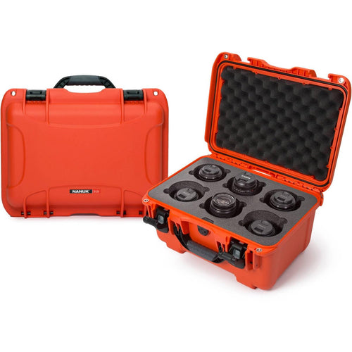 Waterproof Nanuk 918 Hard Case with Custom Foam Insert for 6 Lenses - Orange