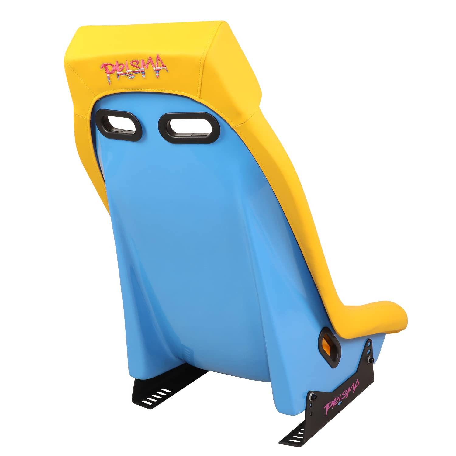 NRG Innovations Prisma GT Fixed Back Bucket Racing Seat with Yellow Mount Bracket, Yellow Leather Yellow Stitching/GT Oasis Blue Back