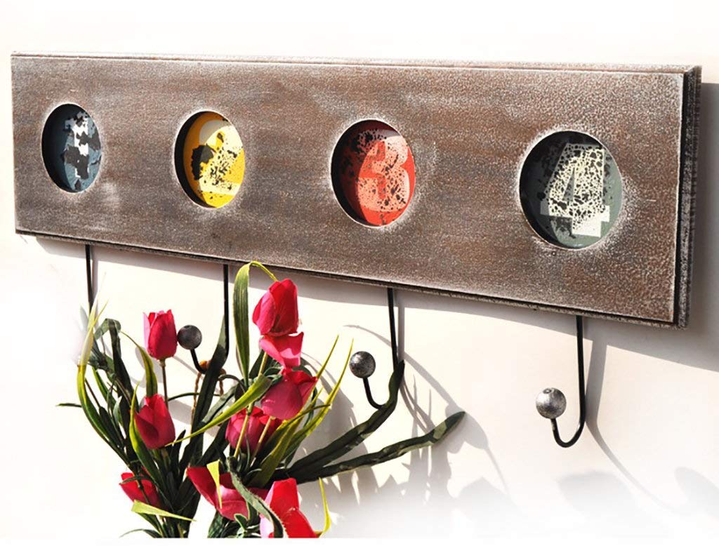 YIMJ Coat Hook Coat Rack Wooden Digital Pattern Four Hooks Creative Decoration Wall Hanging Ornament Billiard Hook