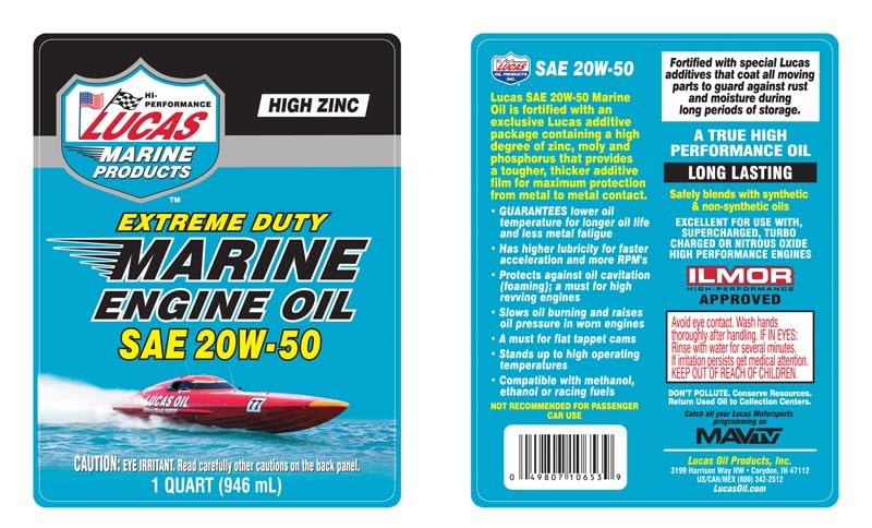 Lucas Oil SAE 20W-50 Marine Engine Oil, 1 Quart (Pack of 1)