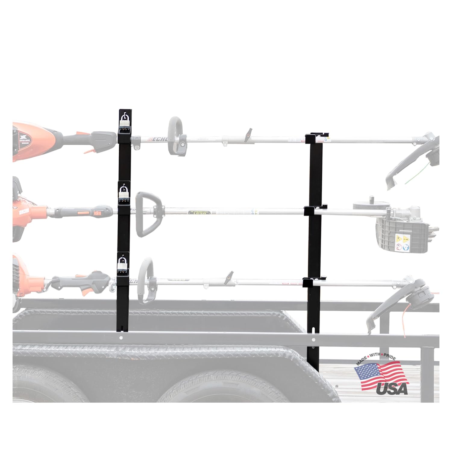 Buyers Products 3-Position Trimmer Rack for Open & Enclosed Landscape Trailers, Holds 3 Weed-Eaters, Made in The USA, Lawn Care Equipment, Landscape Equipment
