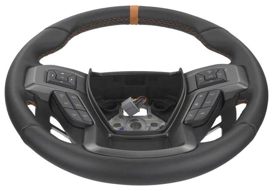 Ford Performance Parts M-3600-F15ROR Steering Wheel Kit; Black Leather w/Orange Stitching/Orange Sightline; Raptor Style; Incl. Wire Harness/Trim Bezel/Steering Wheel Controls/Installation Hardware;