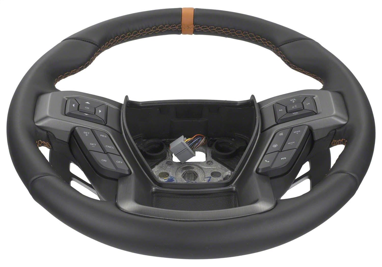Ford Performance Parts M-3600-F15ROR Steering Wheel Kit; Black Leather w/Orange Stitching/Orange Sightline; Raptor Style; Incl. Wire Harness/Trim Bezel/Steering Wheel Controls/Installation Hardware;