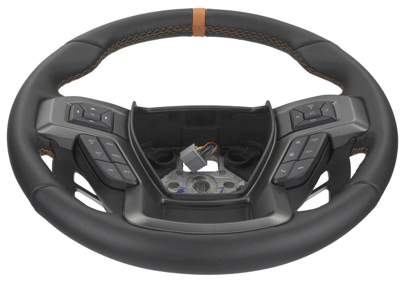 Ford Performance Parts M-3600-F15ROR Steering Wheel Kit; Black Leather w/Orange Stitching/Orange Sightline; Raptor Style; Incl. Wire Harness/Trim Bezel/Steering Wheel Controls/Installation Hardware;