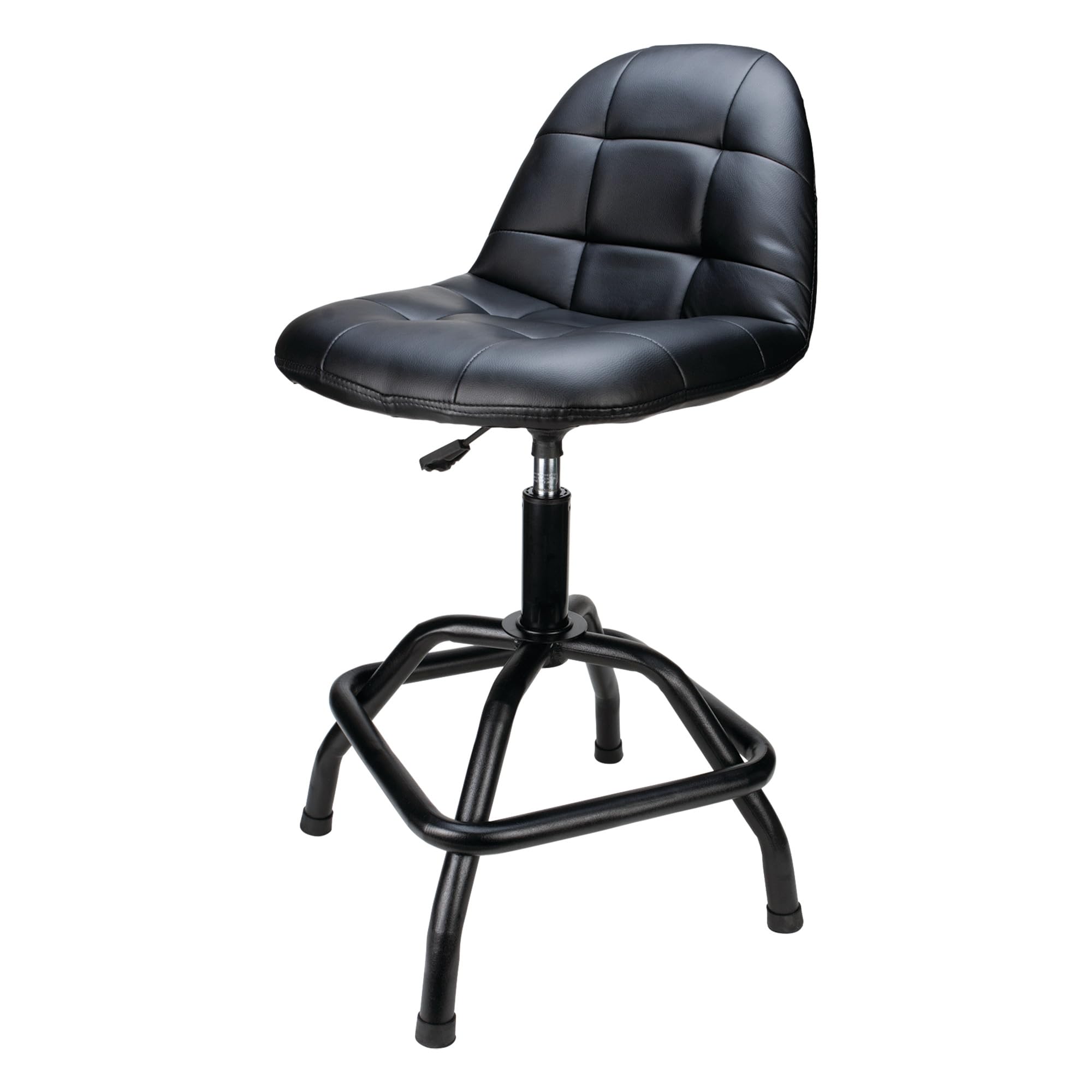 Pneumatic Performance Tool W85031 High Back Adjustable Swivel Bar Stool with Back Support for Home, Bar, and Shop, Black, 26-32-Inches High