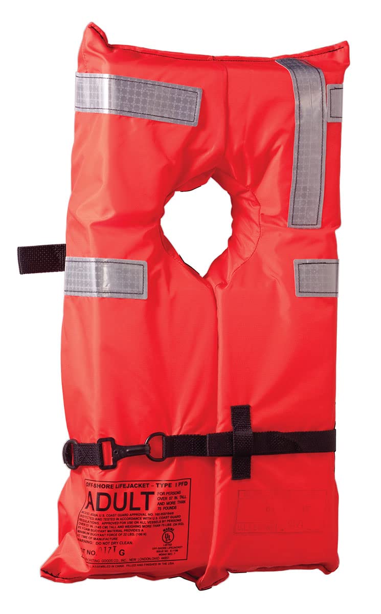 Kent Type I Collar Style Commercial Life Jacket, Adult Over 90 Pounds, Orange