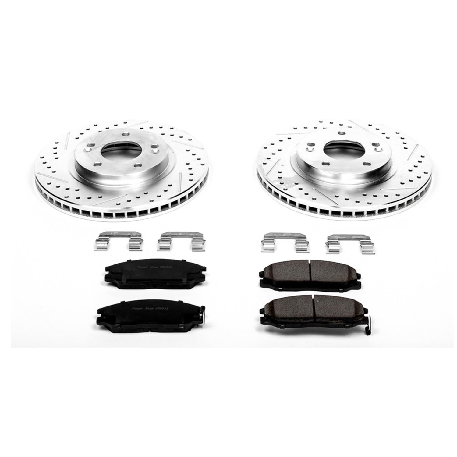 Power Stop K5250 Z23 Carbon Fiber Brake Pads with Drilled & Slotted Brake Rotors Kit For Hyundai Santa Fe 2001-2006 [Model Specific]