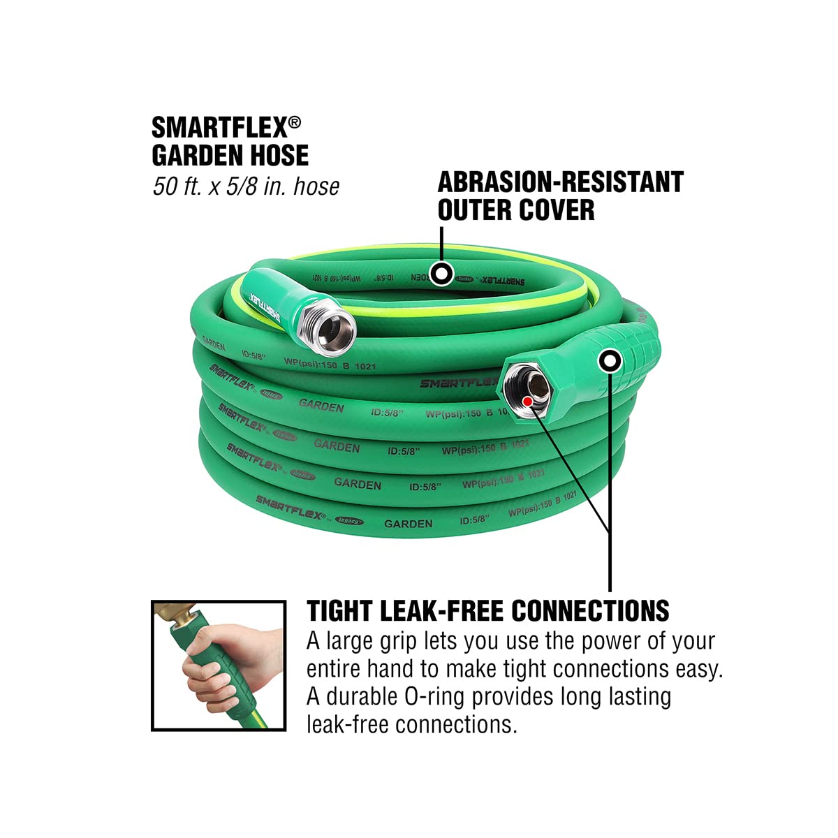 Garden Hose SmartFlex, 5/8 in. x 50 ft., Hybrid, Green - HSFG550GR