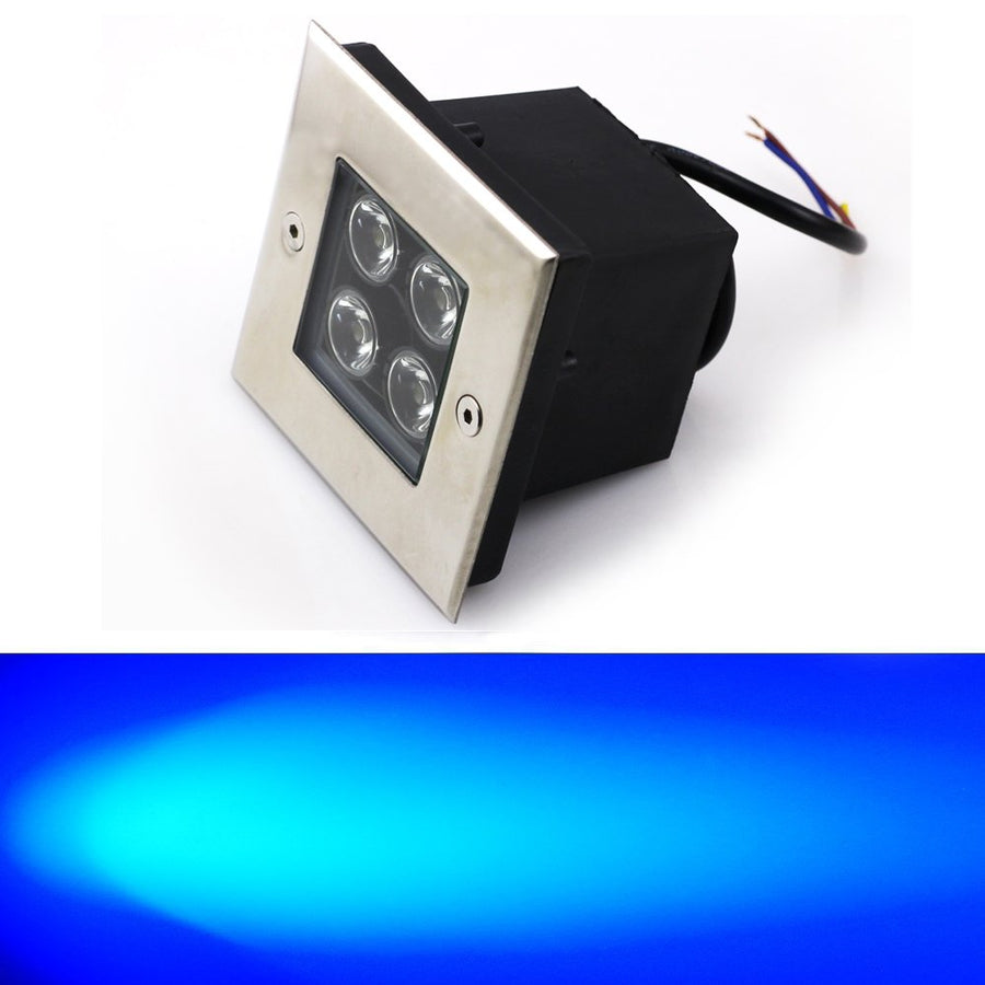 Low Voltage DC 12V ER CHEN(TM) 4x1W Stainless Steel Square In-ground Led lighting Outdoor Waterproof Landscape Lighting(Blue)