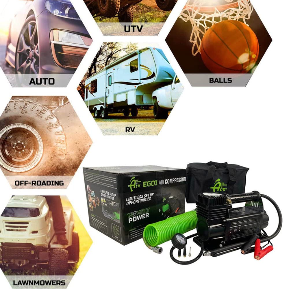 EGOI Portable Air Twin Compressor System Up Down Air 5.6 CFM With Storage Bag, Hose & Attachments - Single Motor