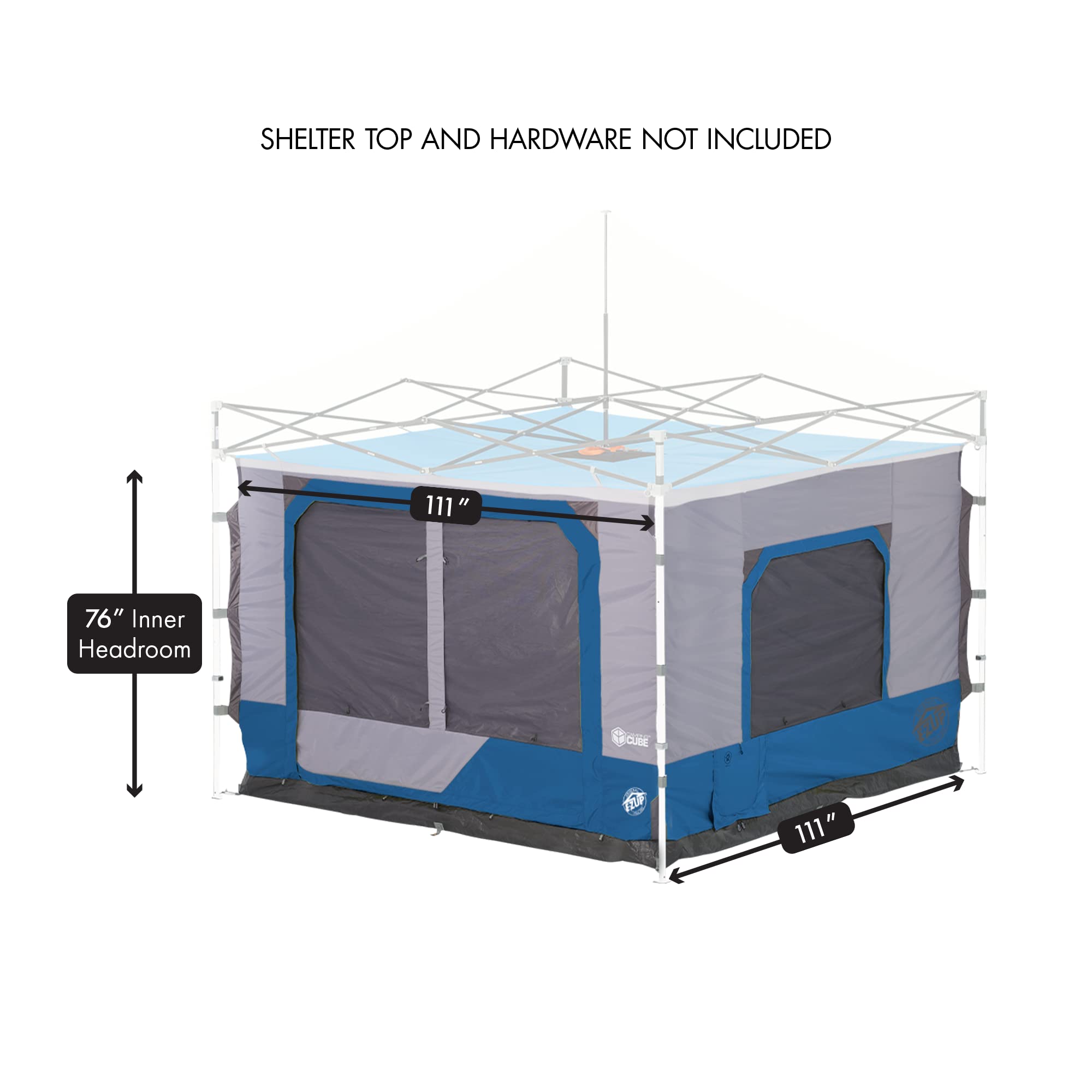 Camping Cube E-Z UP 6.4, Converts 10' Straight Leg Canopy into Camping Tent, Royal Blue (Canopy/Shelter NOT Included)