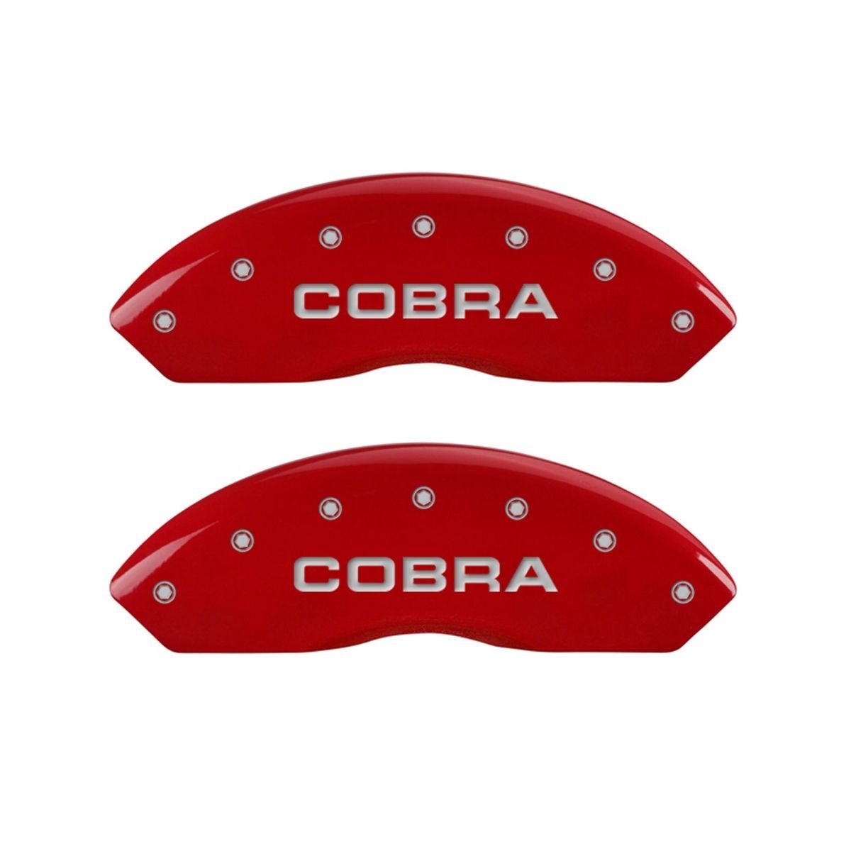SET OF 4 CALIPER COVERS, COBRA FRONT: SNAKE REAR: RED, SILVER CHARACTERS