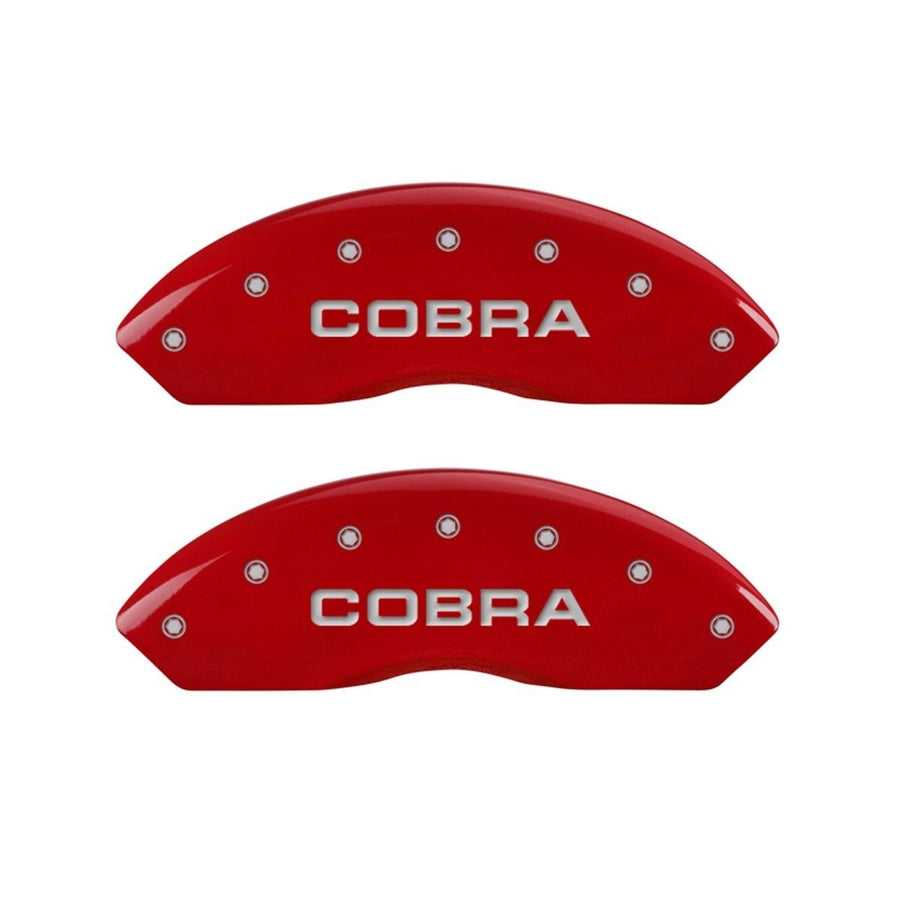 SET OF 4 CALIPER COVERS, COBRA FRONT: SNAKE REAR: RED, SILVER CHARACTERS