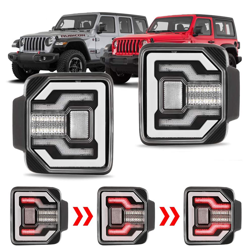 Tail Lamps Winjet Compatible with Jeep [2018-2025 Wrangler JL] & [2021-2025 Jeep Wrangler 4XE Plugin] LED Sequential Tail Lights (Black Clear)