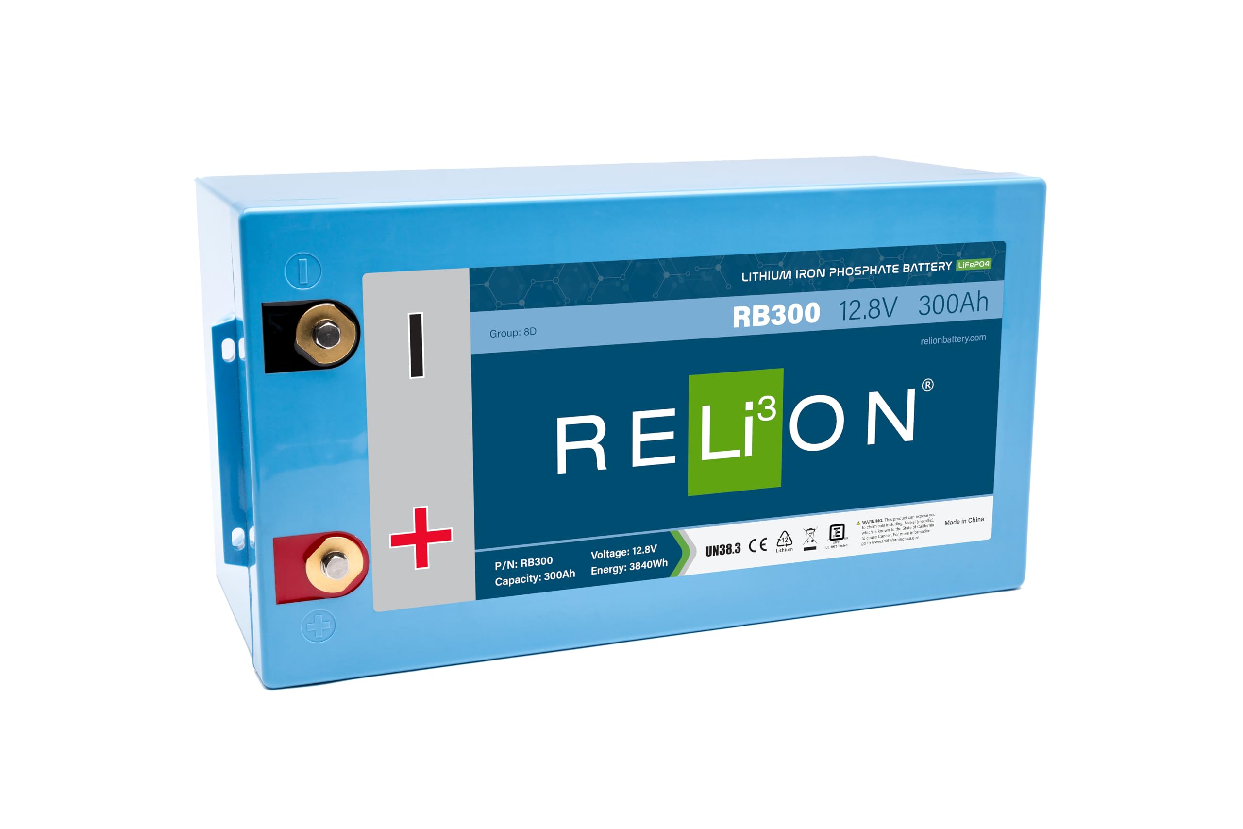12V RELiON RB300 | 300Ah LiFePO4 Lithium-ion Battery | Group 8D | 3500~5000 Cycles | Waterproof (IP67 Rating) | 10 Year Warranty | Perfect for Marine, Sailing, RV, Off Grid etc.
