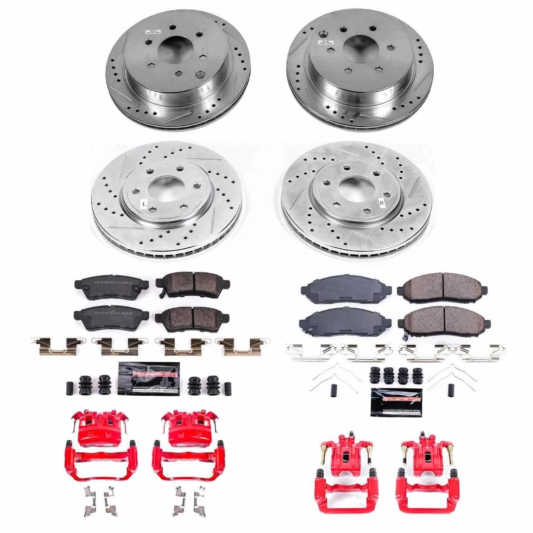 Z23 Power Stop KC8357 Front and Rear Brake Kit-Drilled/Slotted Rotors, Carbon Ceramic Pads, Calipers For Nissan Frontier 2016-2019 [Model Specific]