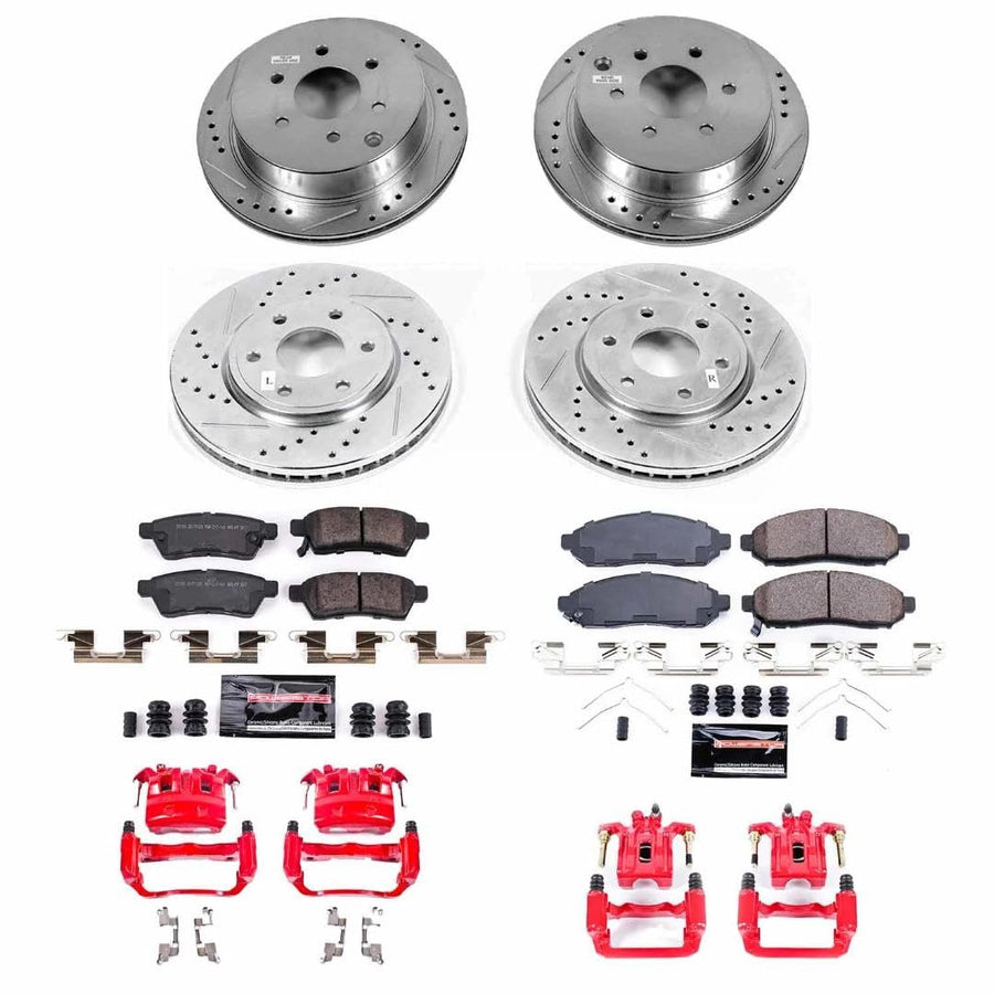 Z23 Power Stop KC8357 Front and Rear Brake Kit-Drilled/Slotted Rotors, Carbon Ceramic Pads, Calipers For Nissan Frontier 2016-2019 [Model Specific]