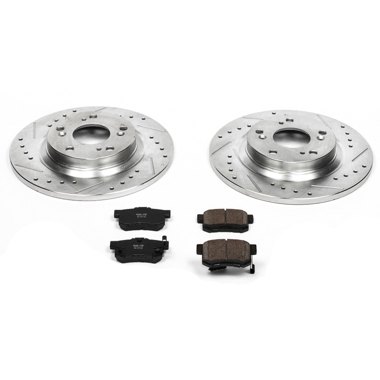 Rear Power Stop K2310 Z23 Carbon Fiber Brake Pads with Drilled & Slotted Brake Rotors Kit For Honda S2000 2000-2009 [Model Specific]