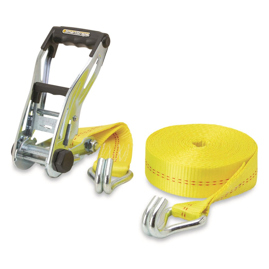 27-Foot SmartStraps Premium Ratchet Straps, Yellow (1pk) – 10,000 lbs Break Strength, 3,333 lbs Safe Work Load - Commercial Tie-Downs Designed for Heavy-Duty Transport - Safely Haul Large Equipment, Tractors, Vehicles and More