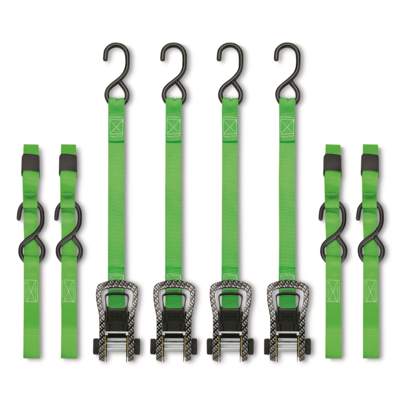 CarbonX SmartStrap Premium Ratchet Tie-Downs - 14ft.L, 4-Pack, 1,500-Lb. Breaking Strength, Green, Model Number 245