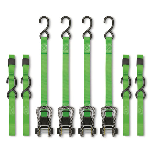 CarbonX SmartStrap Premium Ratchet Tie-Downs - 14ft.L, 4-Pack, 1,500-Lb. Breaking Strength, Green, Model Number 245