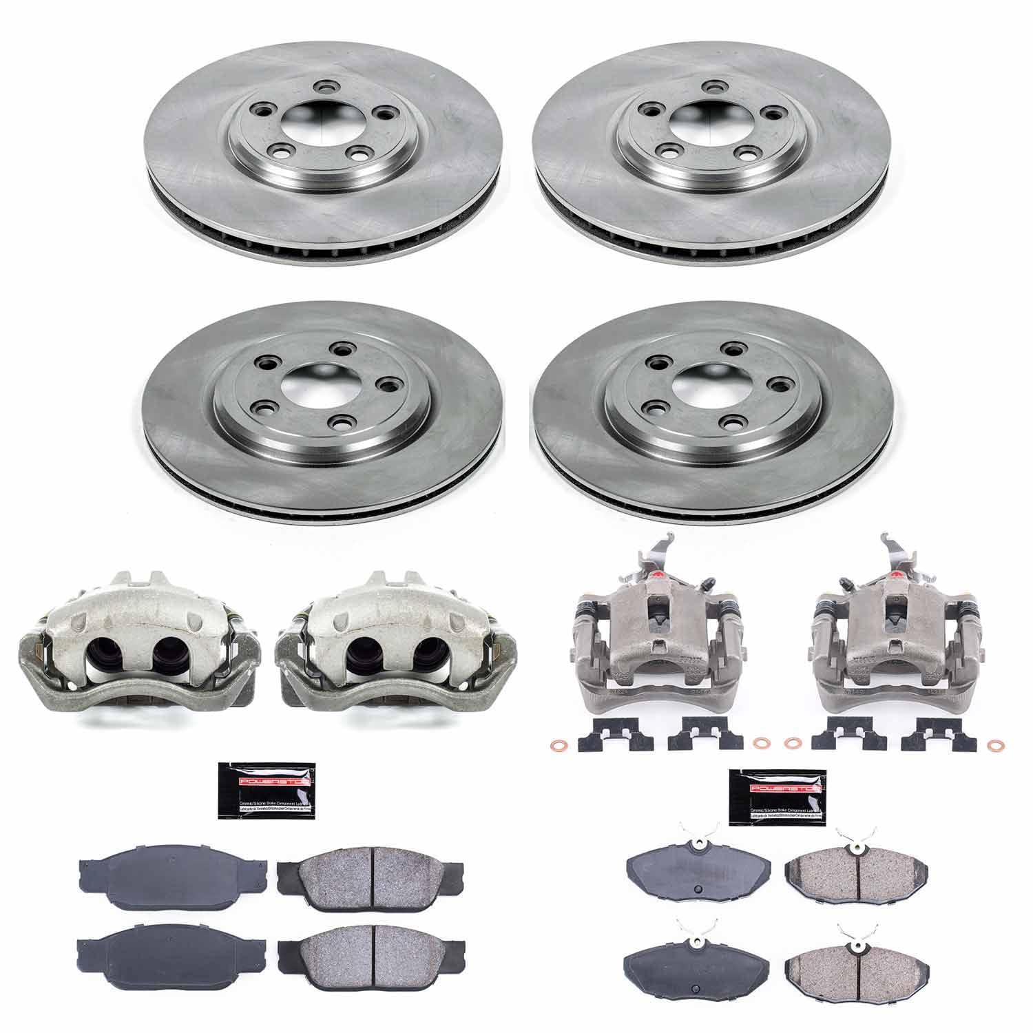 Power Stop KCOE7937 Replacement Autospeciality Front and Rear Caliper Kit- OE Rotors, Ceramic Brake Pads, Calipers For Ford Thunderbird 2002-2005, Lincoln LS 2000-2002 [Model Specific]