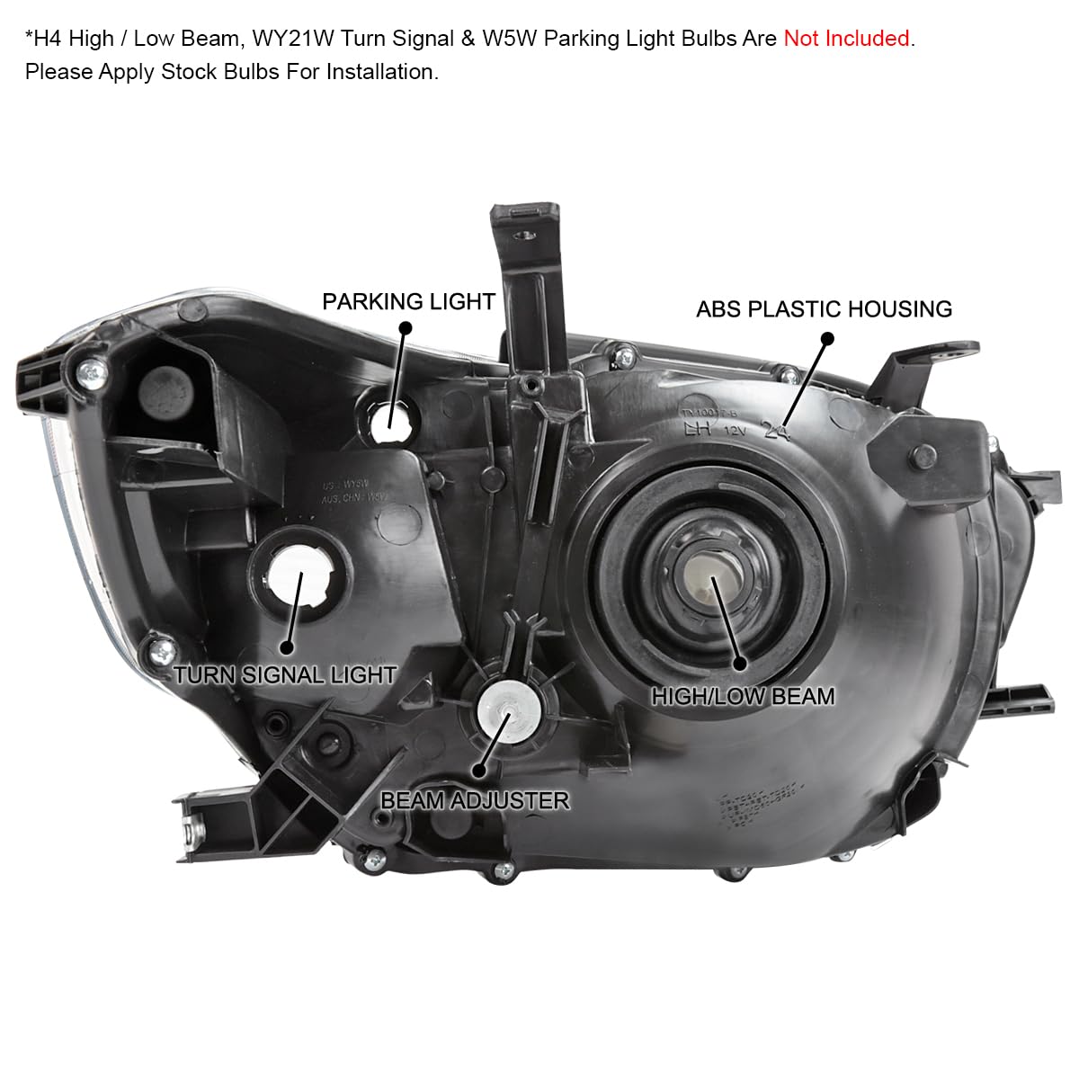 Black Headlights SPEC-D TUNING Compatible with 2008-2010 Toyota Highlander models built in Japan only, Left + Right Pair Headlamp Assembly