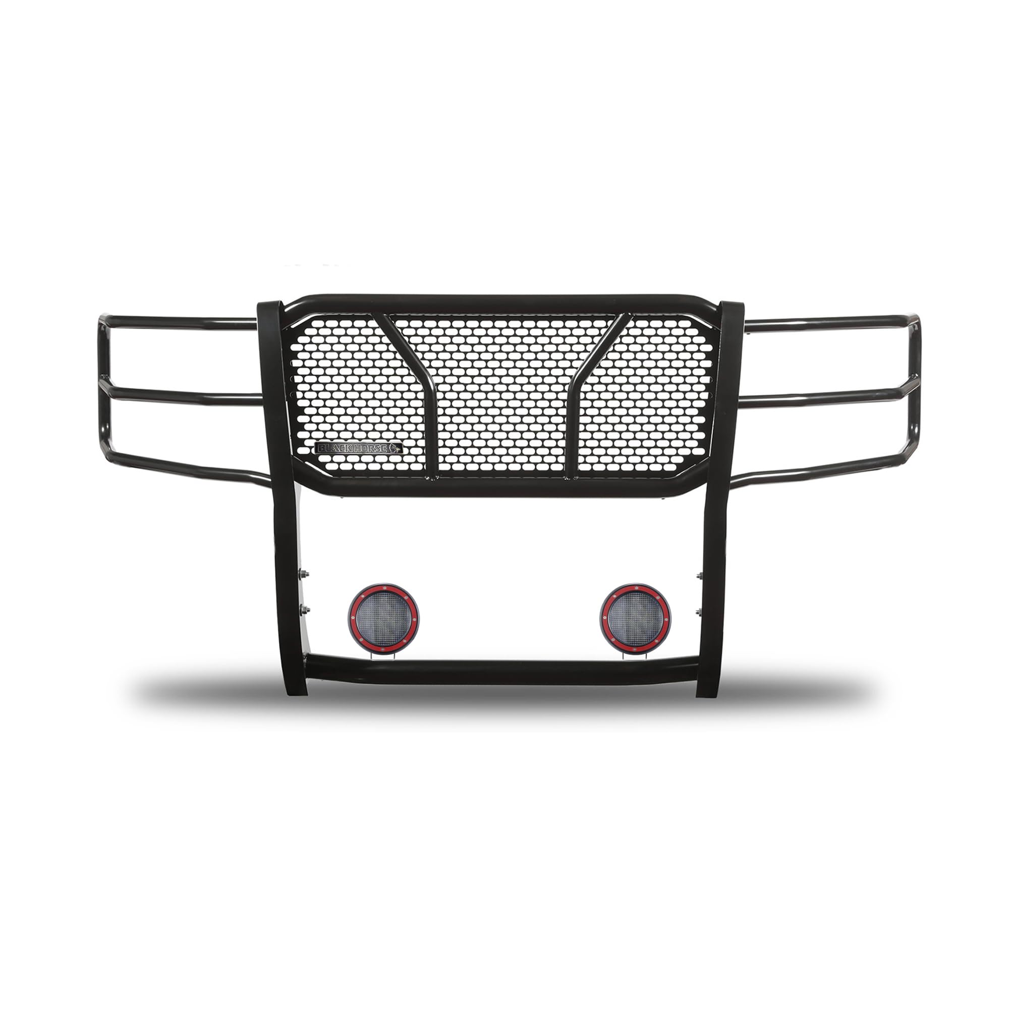 RUGGED HD Black Horse Grille Brush Bumper Guard Modular Come W/ Pair of 5.3"LED Light Compatible with 03-14 Express 1500|03-24 Express 2500/3500|09-24 Express 4500/Express Cargo-RU-GV02MA-B-PLFR