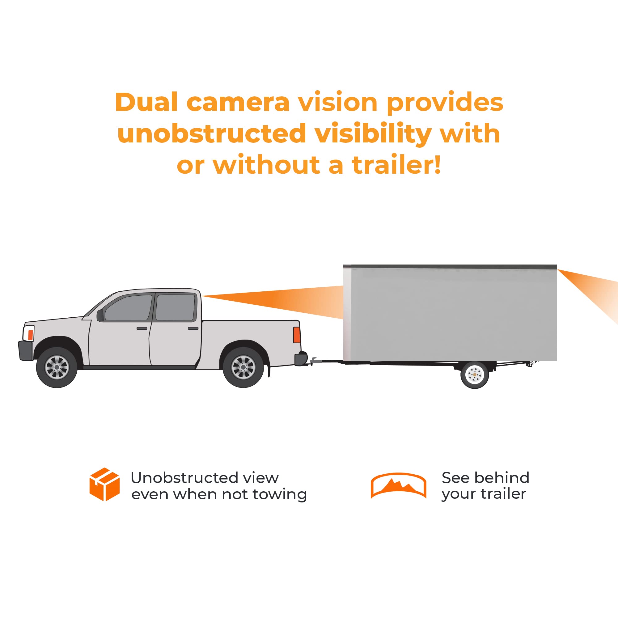 Wireless Transparent Trailer System Brandmotion w/ Dual Rear Cameras and Display Mirror Compatible with RAM 1500 (2009-2018) and Heavy Duty (2010-Current) - Edge to Edge Image Mirror - Easy Install