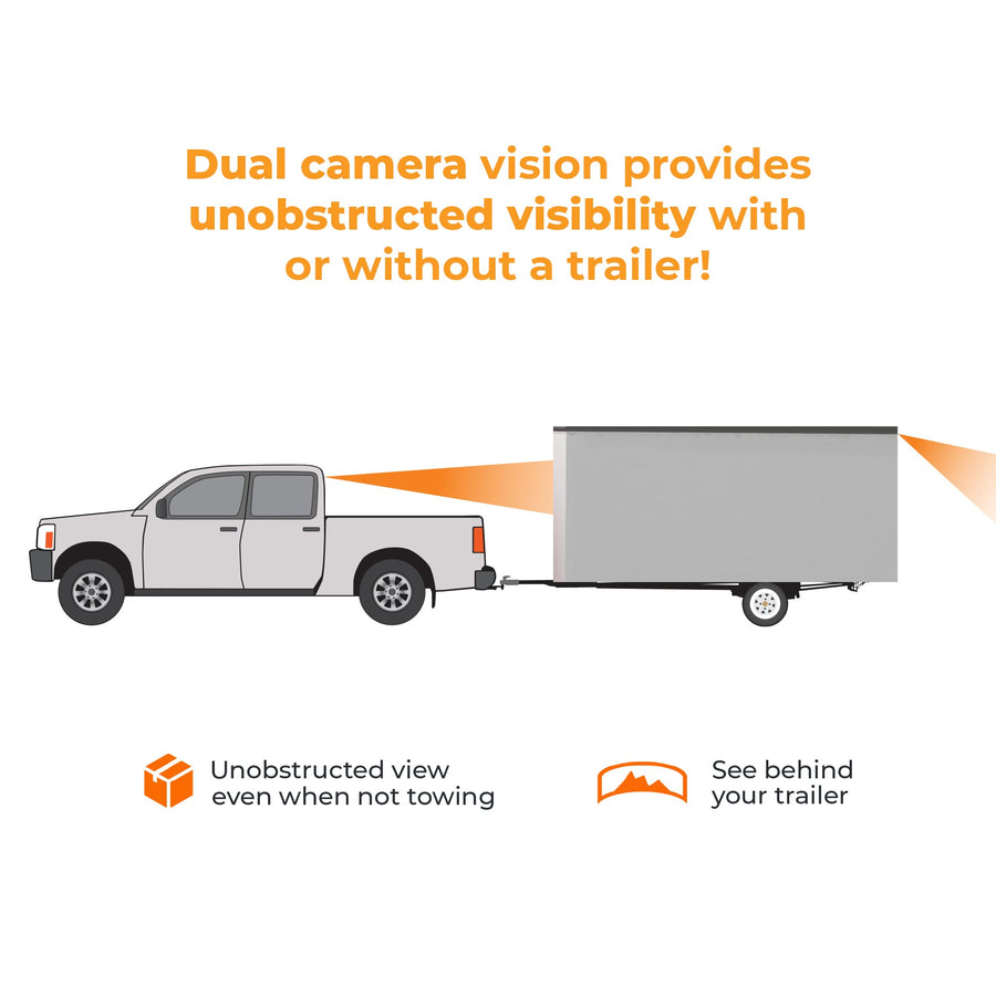 Wireless Transparent Trailer System Brandmotion w/ Dual Rear Cameras and Display Mirror Compatible with Chevrolet / GMC 1500 (2019-Current) and Heavy Duty (2020-Current) - Digital Mirror