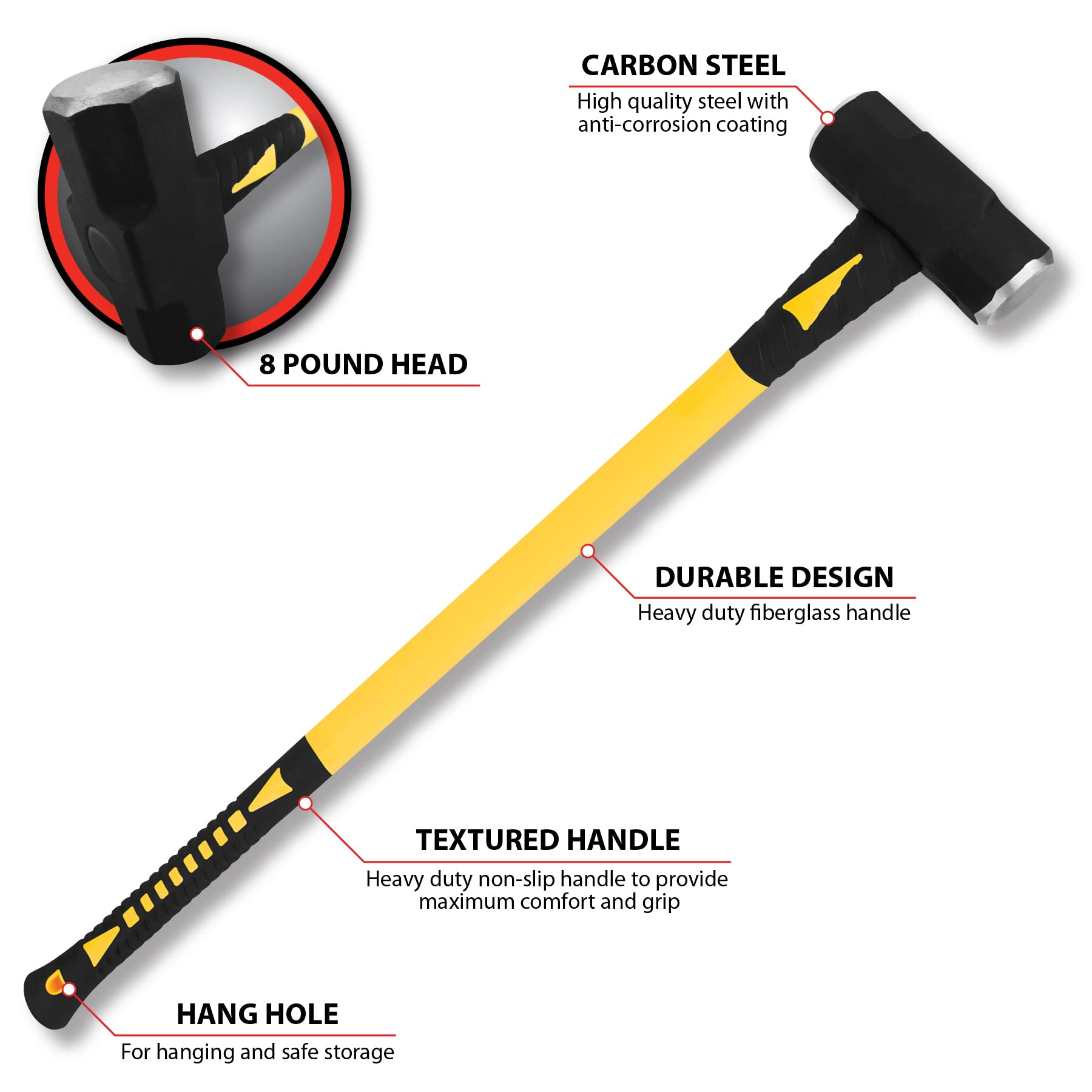 8-Pound Performance Tool M7103 Sledge Hammer With Fiberglass Handle