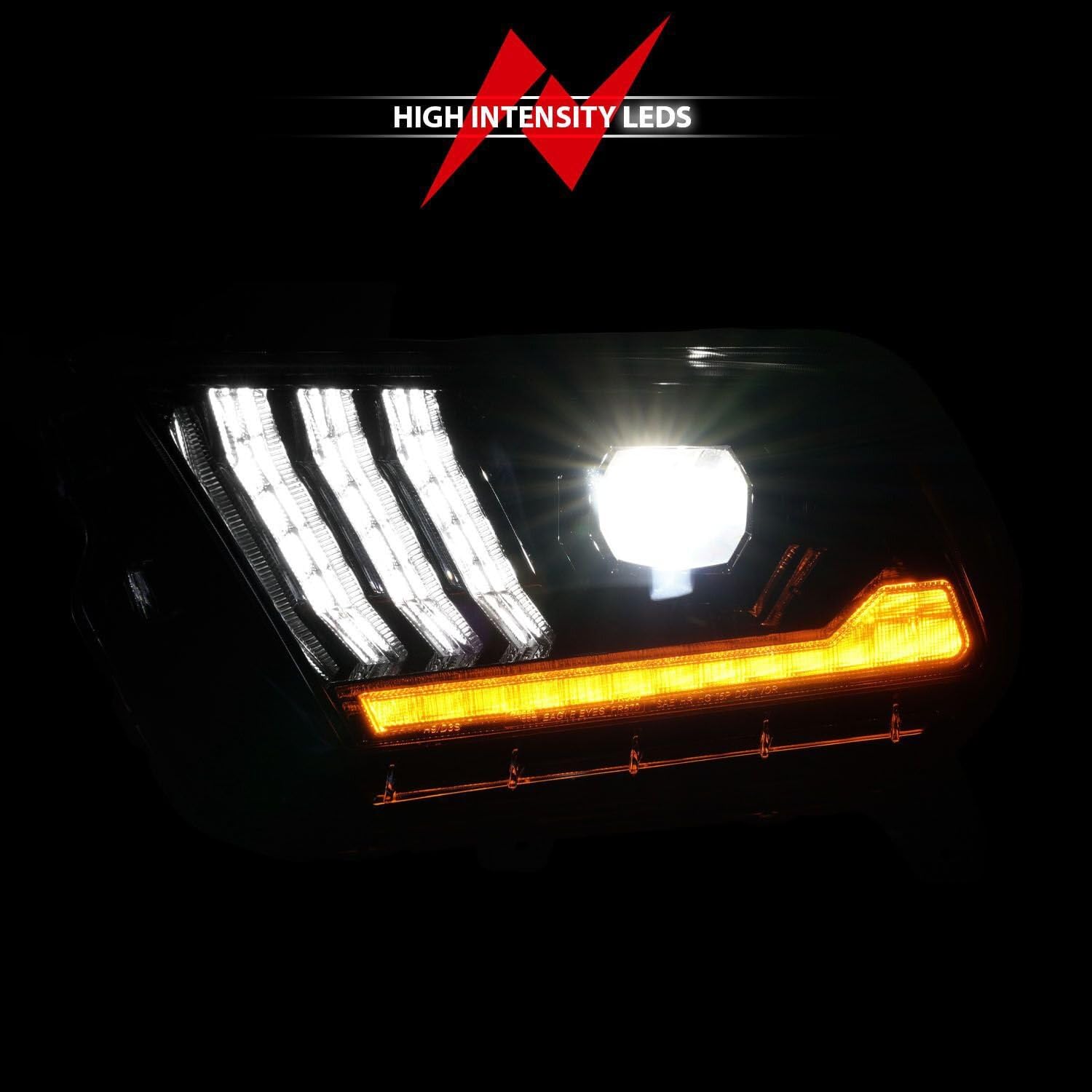 10-14 Ford Mustang ANZO LED Projector Headlights w/Sequential Light Tube (Non HID Compatible)
