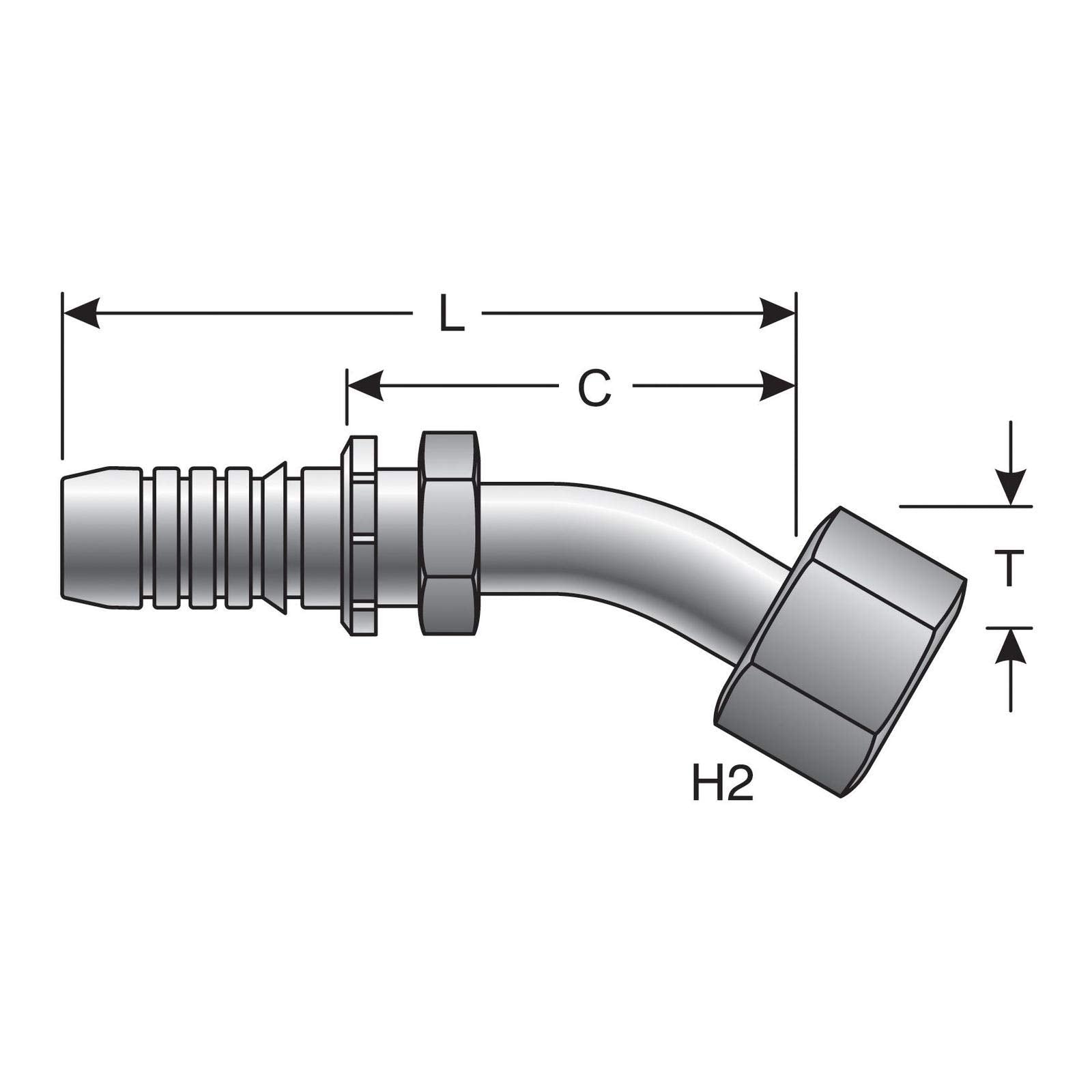 Gates G20175-2020 JIC 37 Flare Swivel Female - 45 Bent Tube GlobalSpiral Coupling